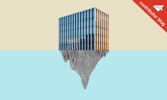 office building with iceberg bottom half