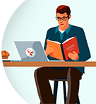 Person studying on their lunch break with a book and laptop