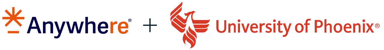 Anywhere logo plus University of phoenix logo