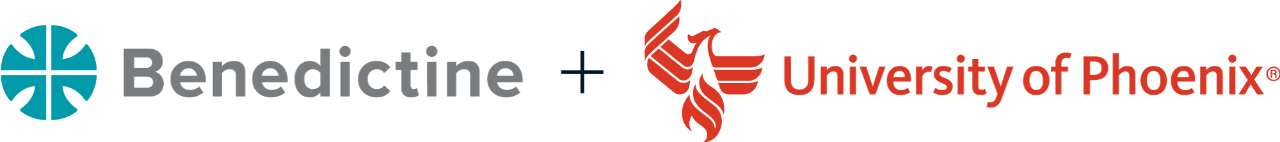 Benedictine logo plus University of Phoenix logo