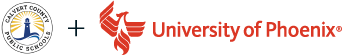 Calvert County Public Schools logo + University of Phoenix logo