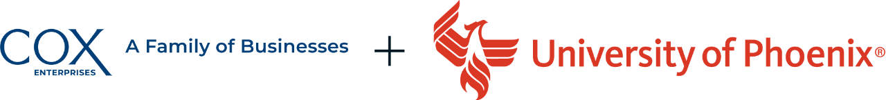 Cox logo plus University of Phoenix logo