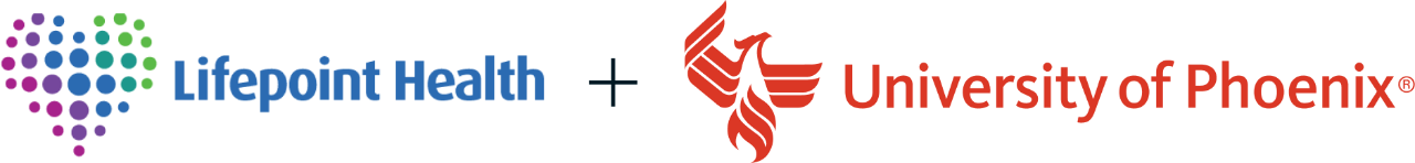 Lifepoint Health logo plus University of Phoenix logo