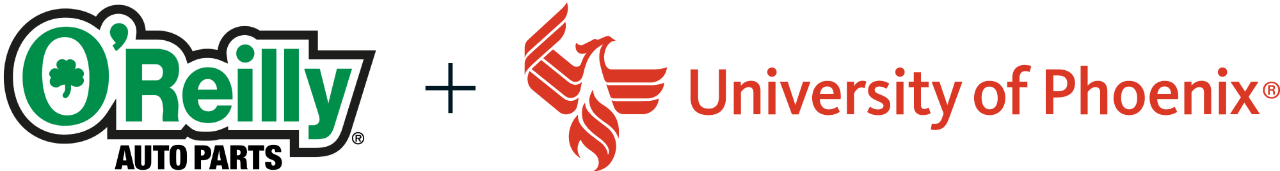 O'Reilly logo plus university of phoenix logo