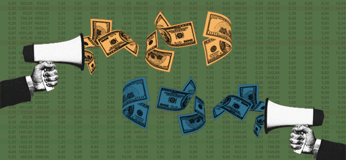 Two bullhorns with money shooting out to signify GAAP vs. IFRS