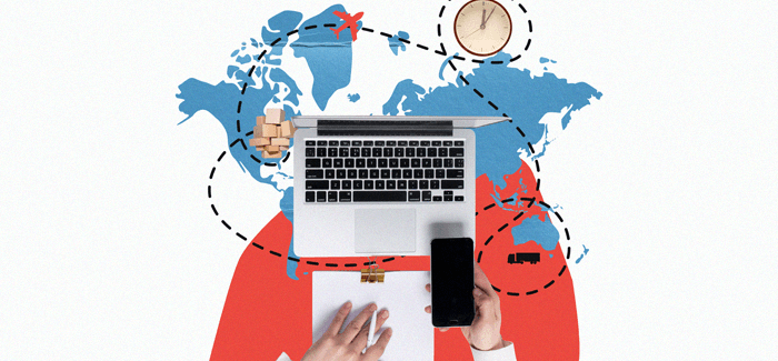Birds eye view of someone working t a laptop to represent a supply chain manager