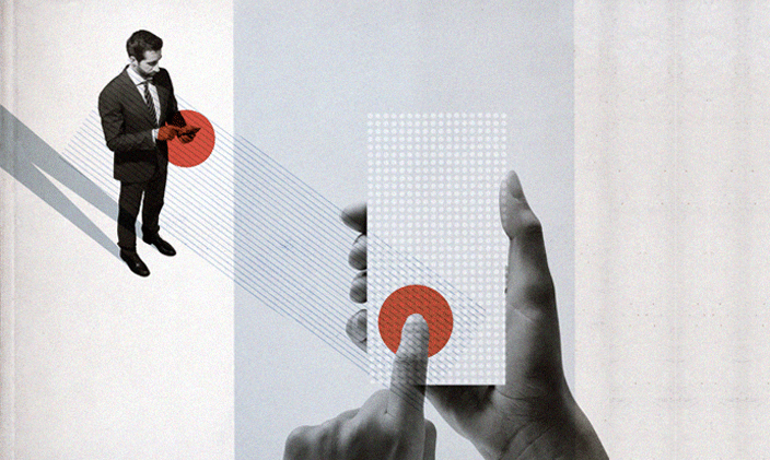 An image of a male account executive with a stylized cell phone