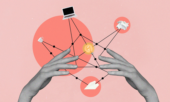 Two hands juggling office manager tasks