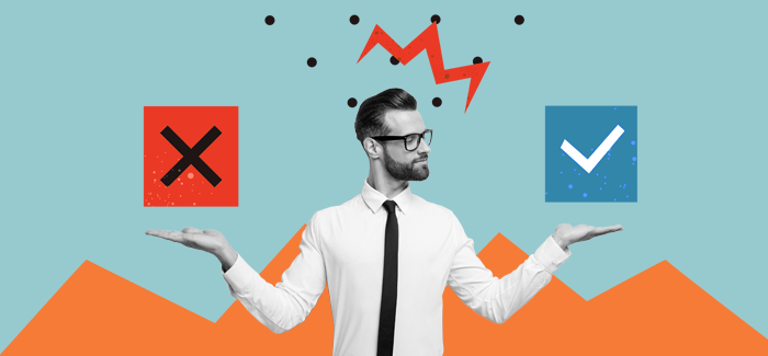 A business man weighing his options to represent proof of concept