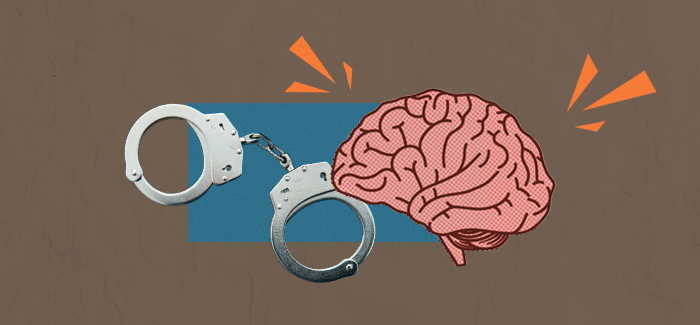A brain and handcuffs representing the difference between criminal justice vs criminology