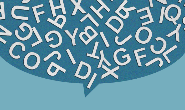 Image of random letters in a thought bubble to signify language and how to become an ESL teacher