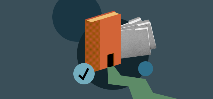 Books that are meant to look like a college to signify college admissions director
