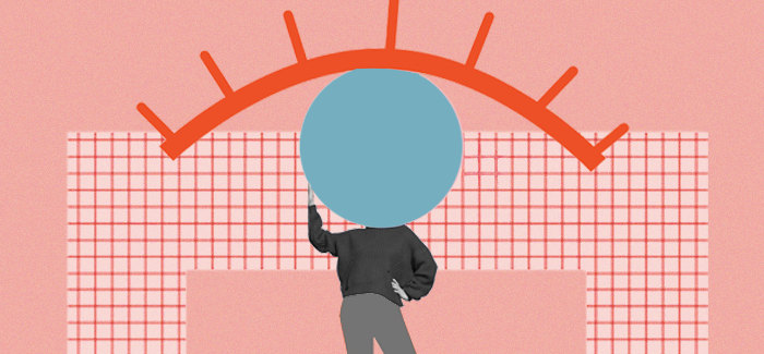A symbol of a large eye over a person to signify social learning theory