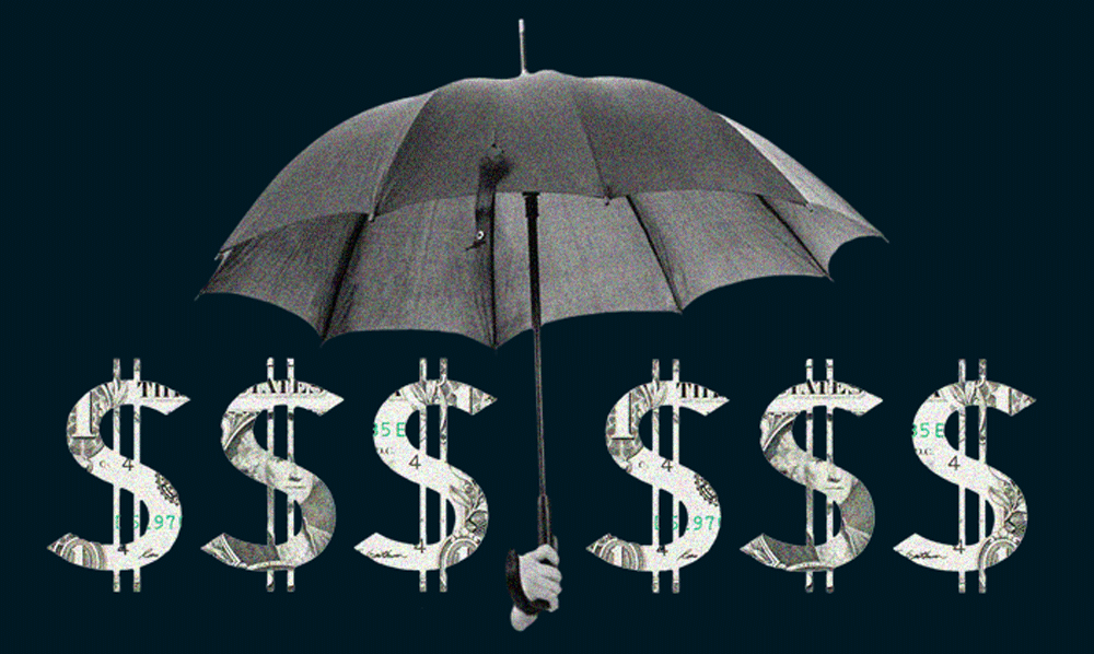 Illustration showing an umbrella over dollar signs to signify a financial advisor and what they do