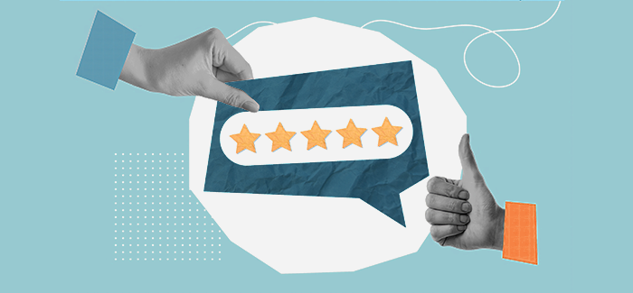 Five stars and a thumbs up to represent modern approaches to performance reviews