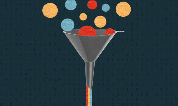 a funnel with particles going inside to signify a data scientist and what they do