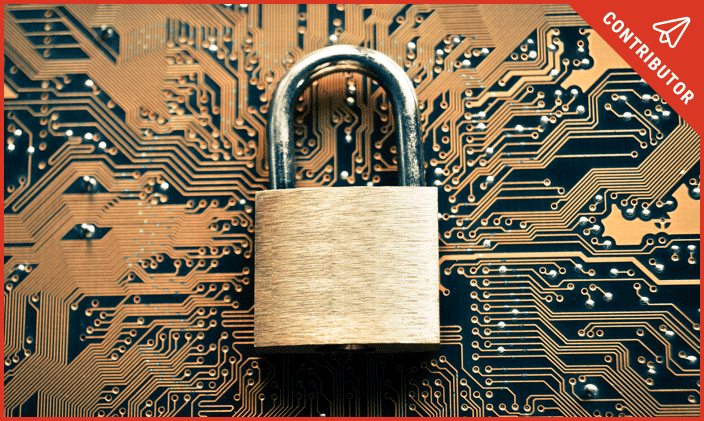 a padlock on a circuit board to indicate information security