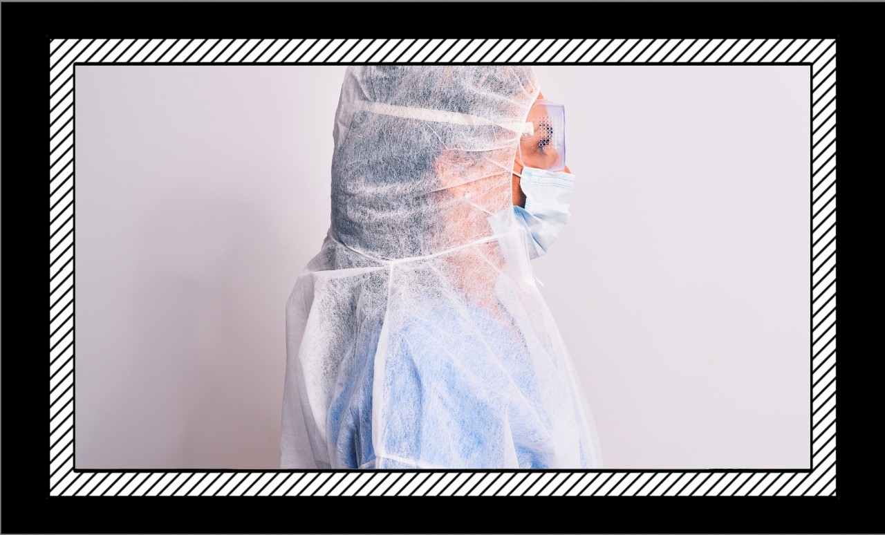 Female nurse wearing personal protective equipment to signify nursing with a college degree