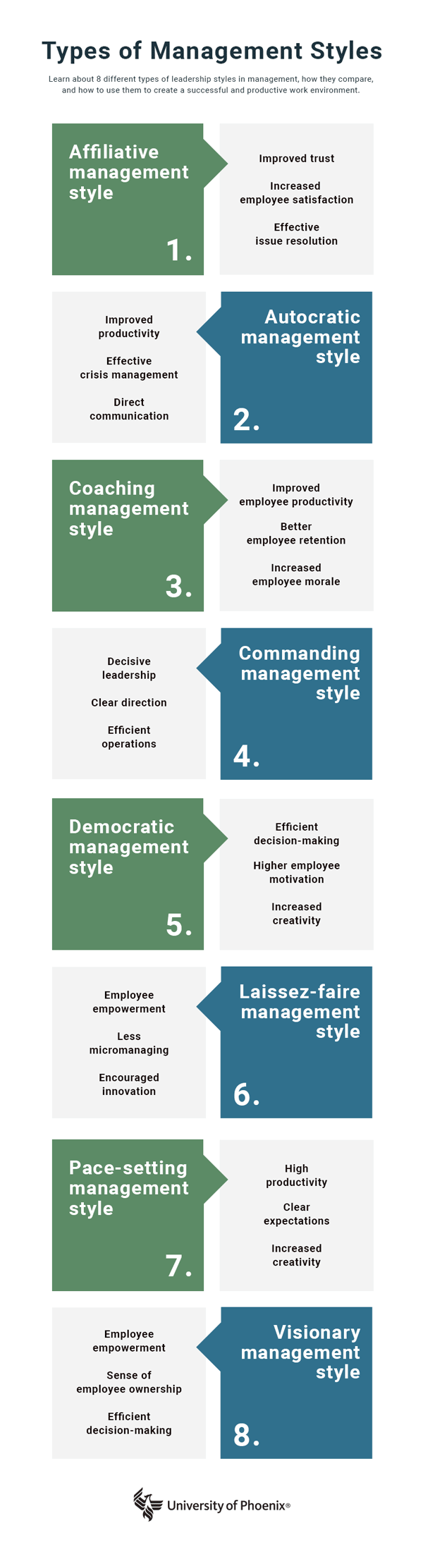 8 types of management styles infographic
