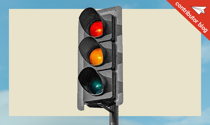 Traffic light representing do, delegate, defer