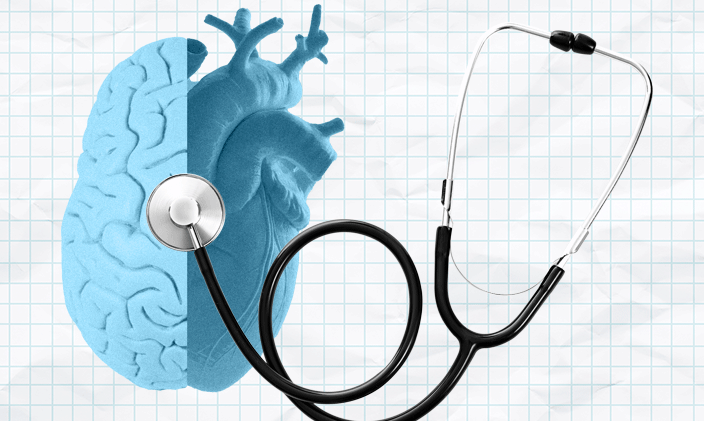 Brain and stethoscope to signify nursing skills