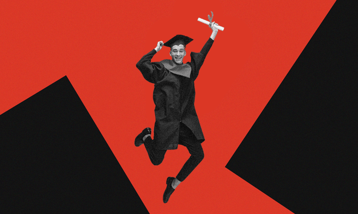 Excited University of Phoenix graduate leaps into the air