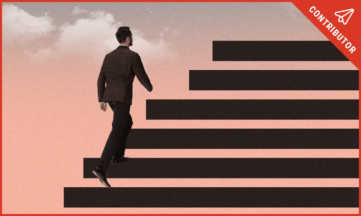 A man climbing stairs
