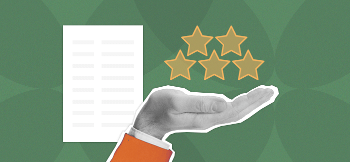 A hand showcasing five stars to signify building a professional portfolio that stands out