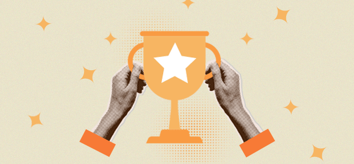 Two hands holding up a trophy with a star on it announcing the UOPX President's list, July 2025