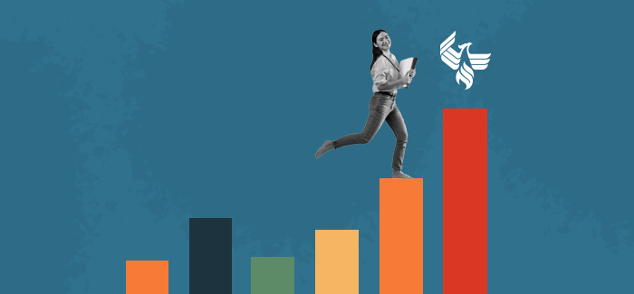 A student climbing steps to represent admission requirements for University of Phoenix