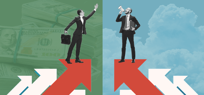 Two opposing business men to represent for profit college