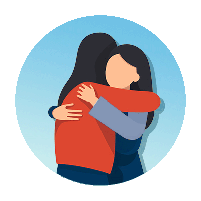 Illustrated icon of two woman hugging