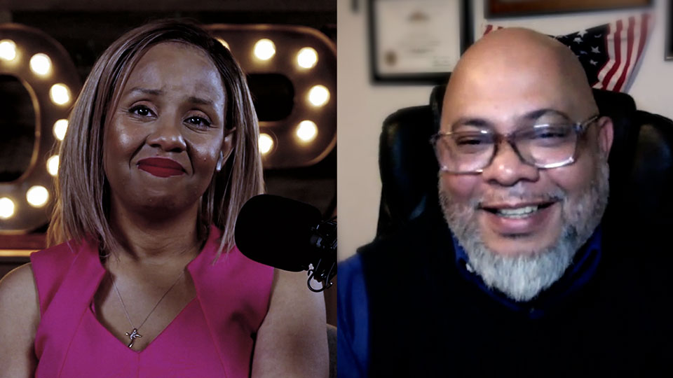 Podcast host Freda Richards and guest Cesar Ramirez pictured during the taping of the podcast