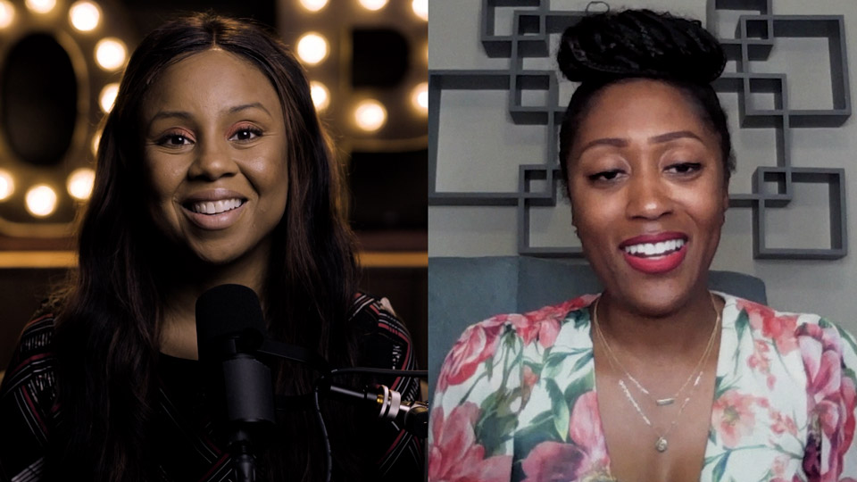 Podcast host Freda Richards and guest Shantavia Webb pictured during the taping of the podcast