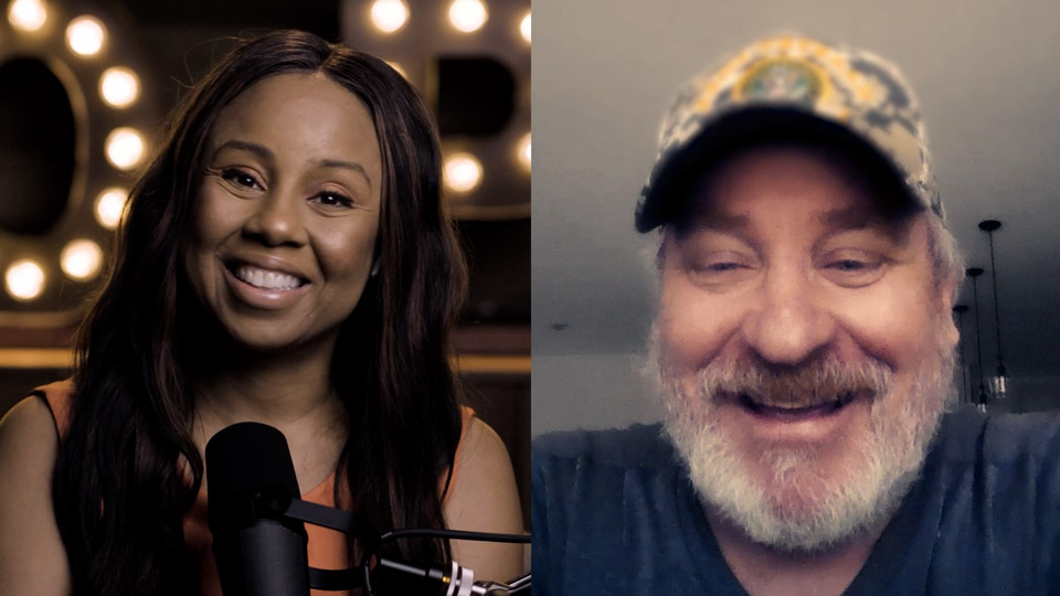 Podcast host Freda Richards and guest Dr. Wayne McCoy pictured during the taping of the podcast