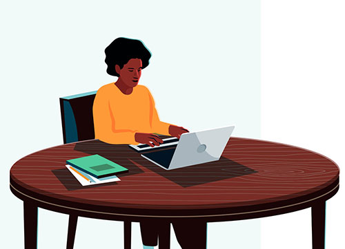Technical writer seated at a laptop crafts content for a project.