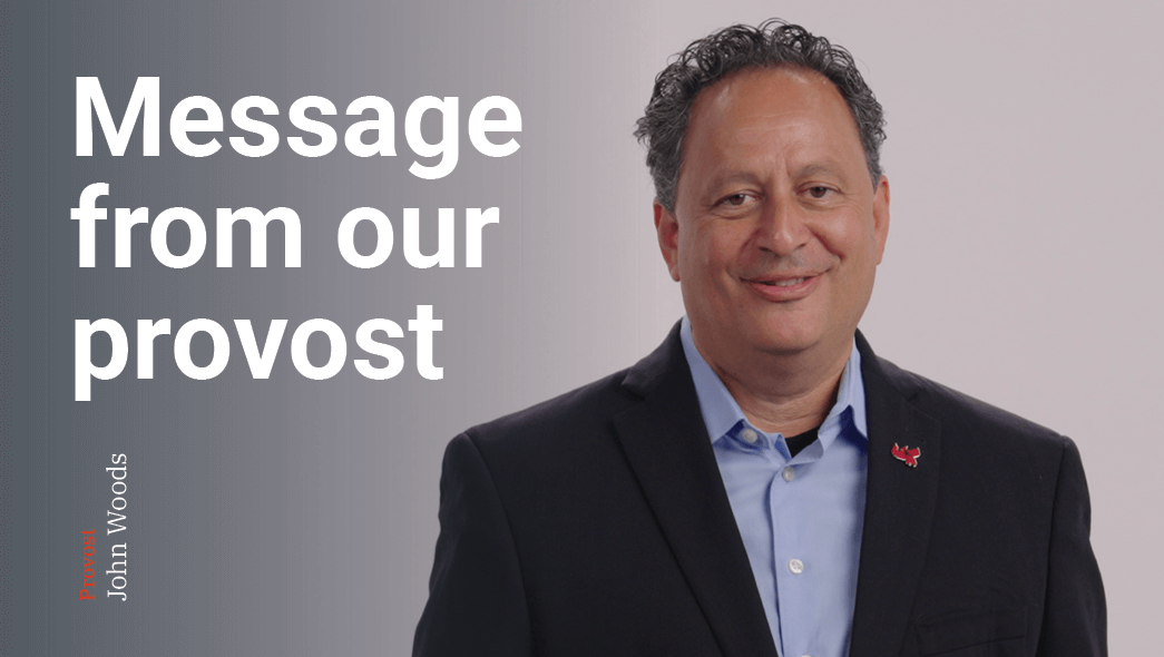 Open and play video message from University of Phoenix Provost John Woods in new tab