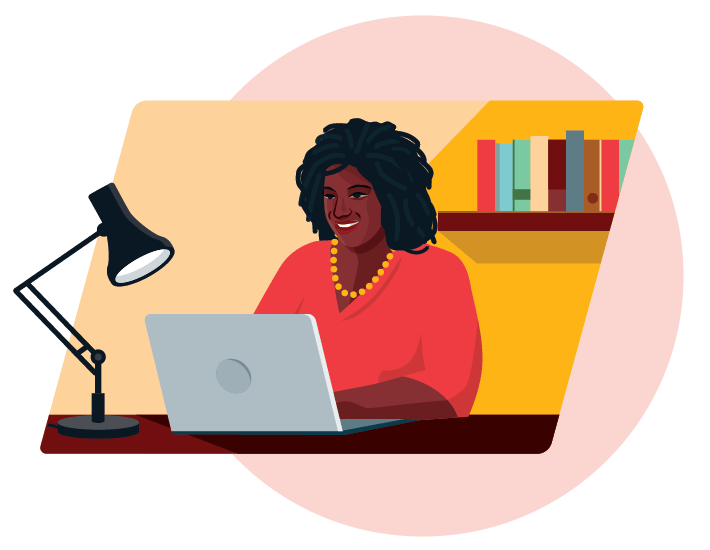 Illustration of a smiling female student creating her new University of Phoenix account.