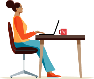 An illustration depicting a UOPX editorial board member sitting at a laptop