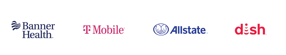 logos for the following organizations: banner health, t-mobile, allstate insurance, dish network, ups