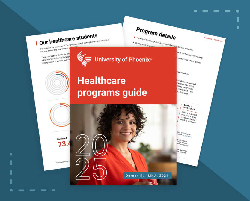 The Healthcare programs guide cover shows a confident public health administrator looking toward the future.