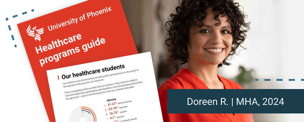 The Healthcare programs guide cover shows a confident public health administrator looking toward the future.