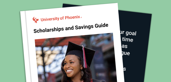 Cover of the Scholarships & Savings Guide with an image of smiling graduate dressed in a cap and gown.
