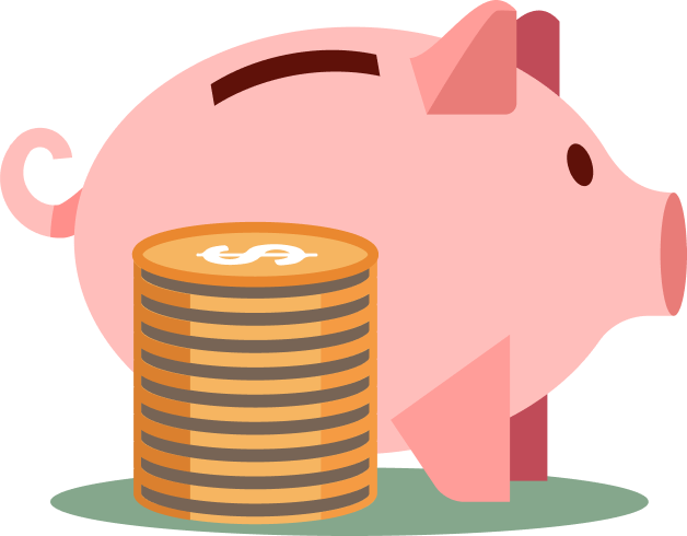 Image of a piggy bank and a stack of gold coins.