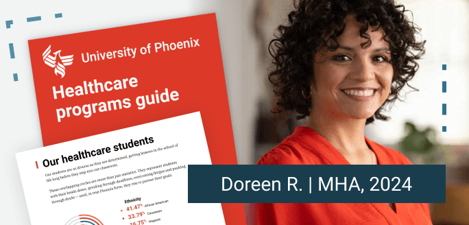 The Healthcare programs guide cover shows a confident public health administrator looking toward the future.