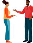 Two students in animated conversation talking with their hands