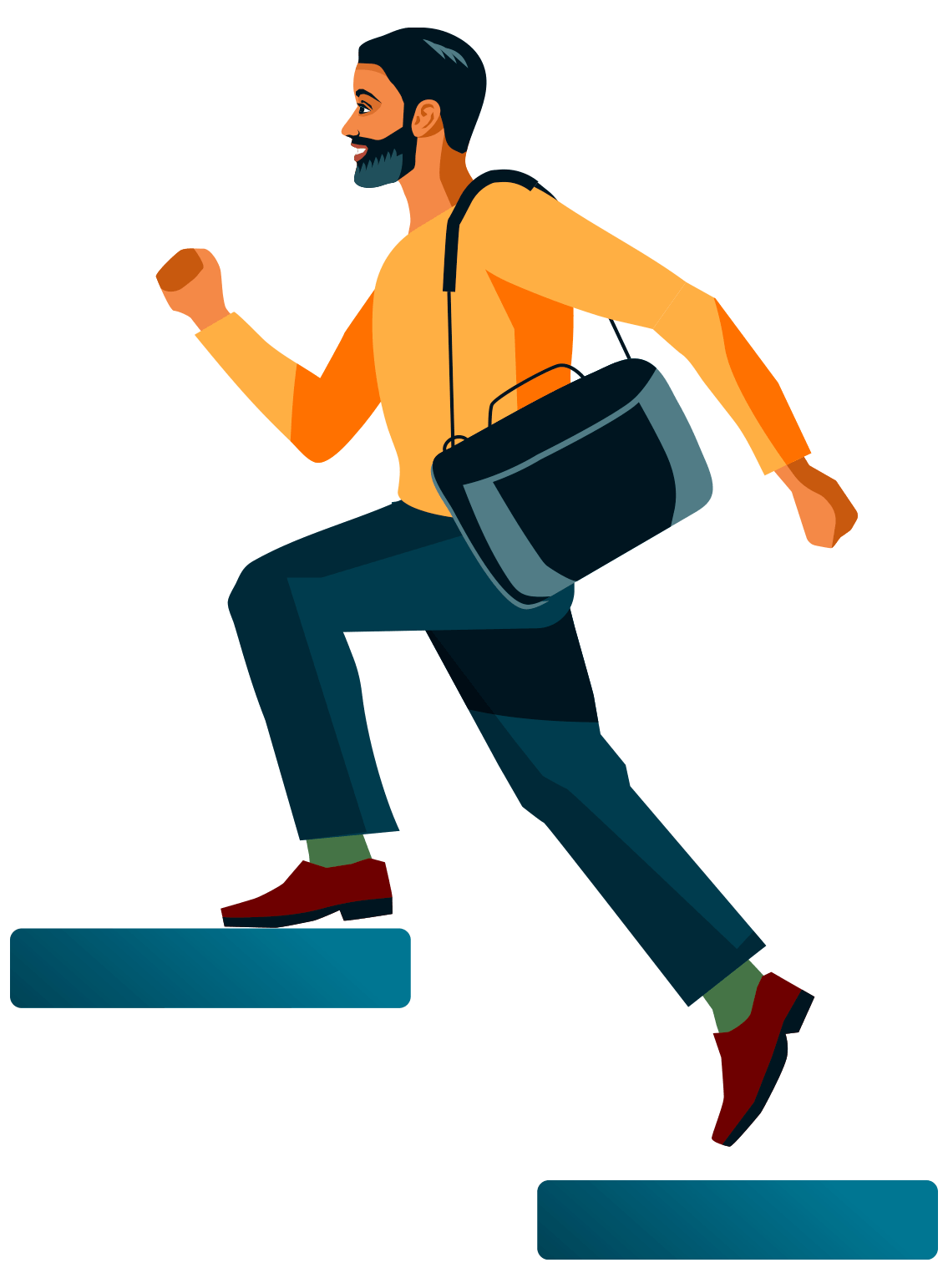 illustration of a man ascending stairs with a laptop bag
