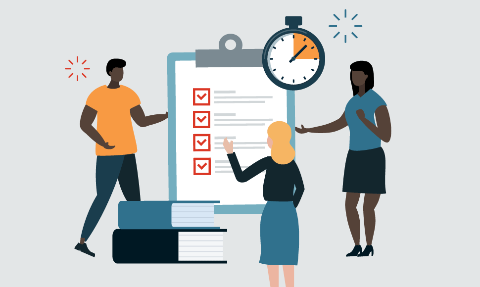 image illustration graphic of diverse individuals examining a checklist