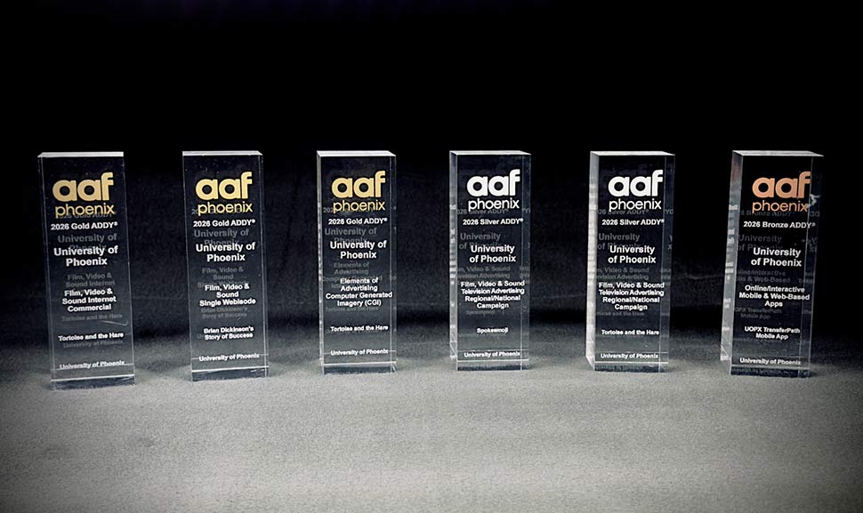 University of Phoenix won six 2026 Addy Awards, shown here.