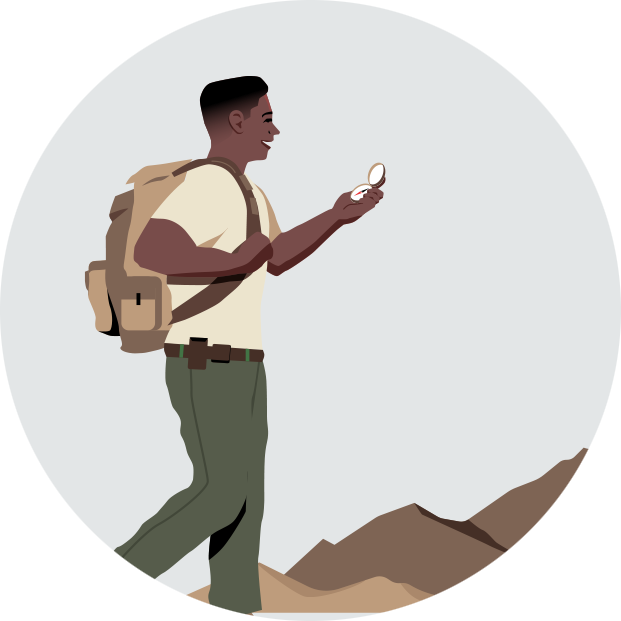 a prospective student exploring their options on a phone while on a hike